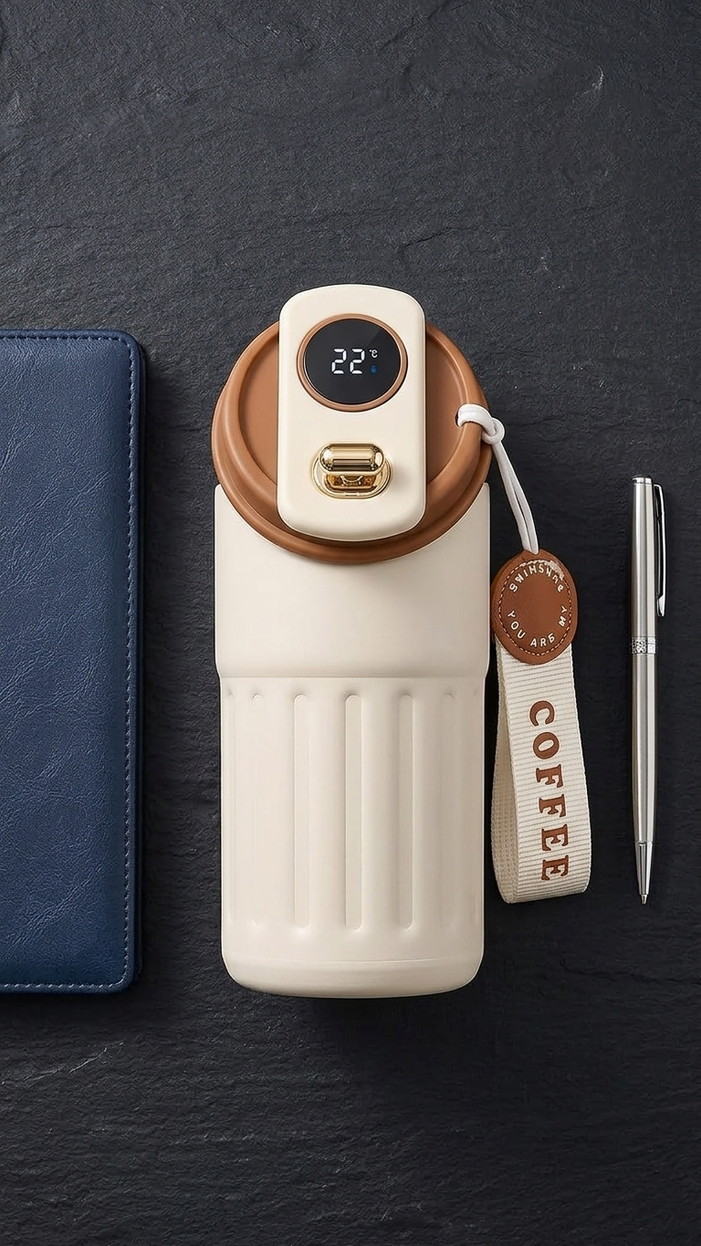 FLASK001 Smart Temperature Display Vacuum Flask with Carry Strap & Custom Branding