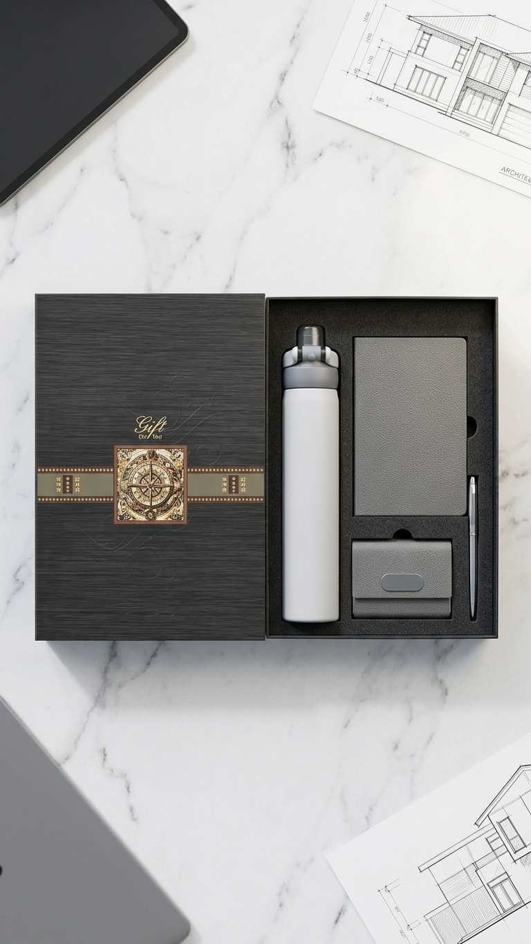 GG913 Executive Notebook, 450ml Flask, Card Holder, Keychain & Pen Gift Set