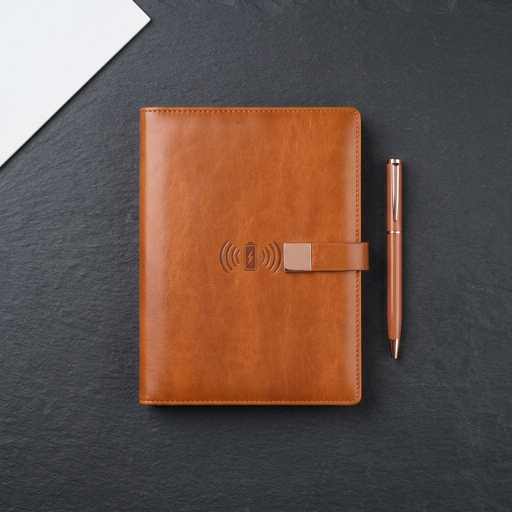 GGP5 - Premium 10000mAh Wireless Charging Power Bank Diary with Gift Box & Custom Logo Branding