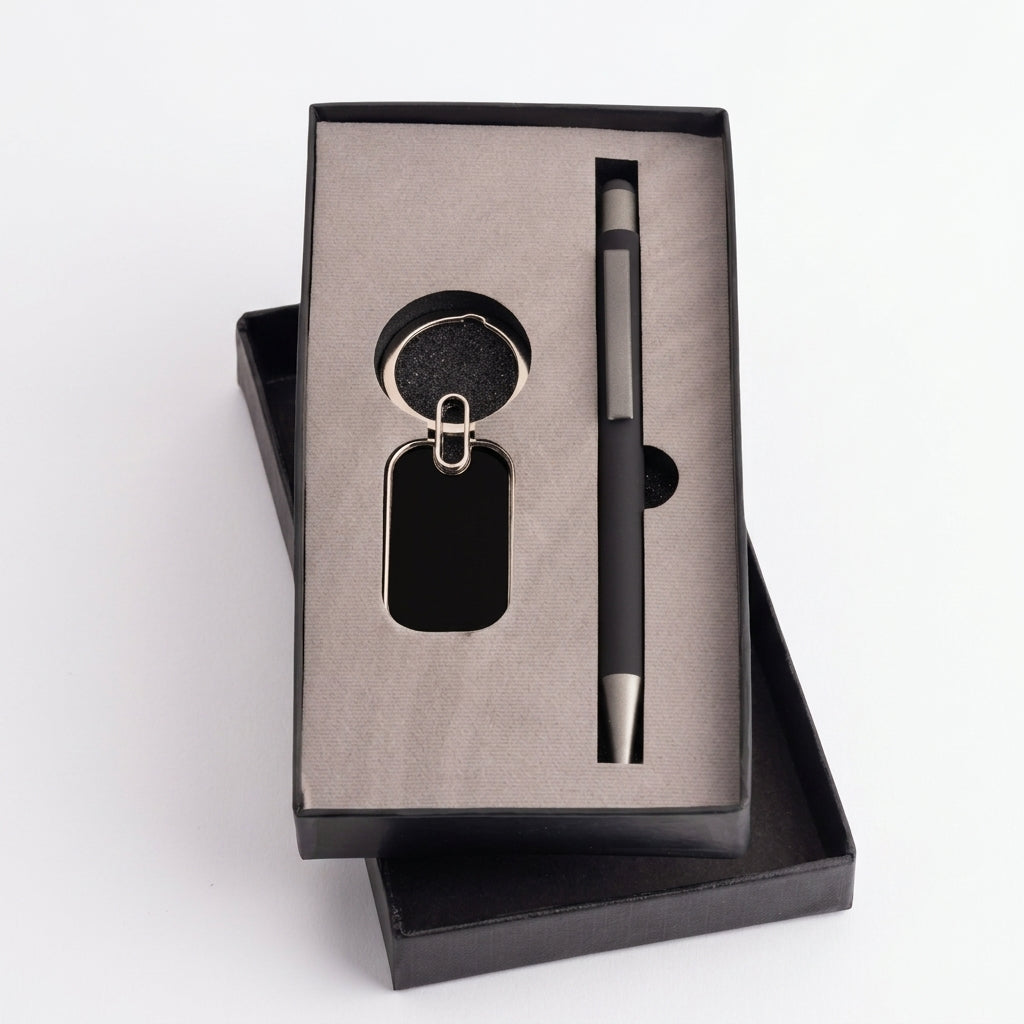 CGS-2501 Premium Black Pen & Keychain Corporate Gift Set with Custom Branding