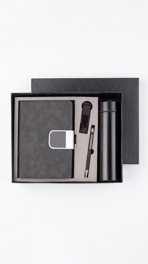 CGS-2526 Premium 4-in-1 Corporate Gift Set (Notebook + Pen + Keychain + Temperature Bottle) with Custom Branding