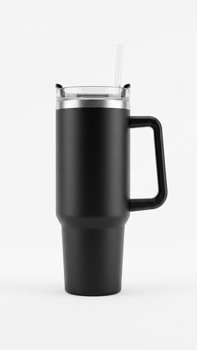 Vacuum Insulated Travel Coffee Mug with Straw & Lid | Customized Corporate Gift Tumbler