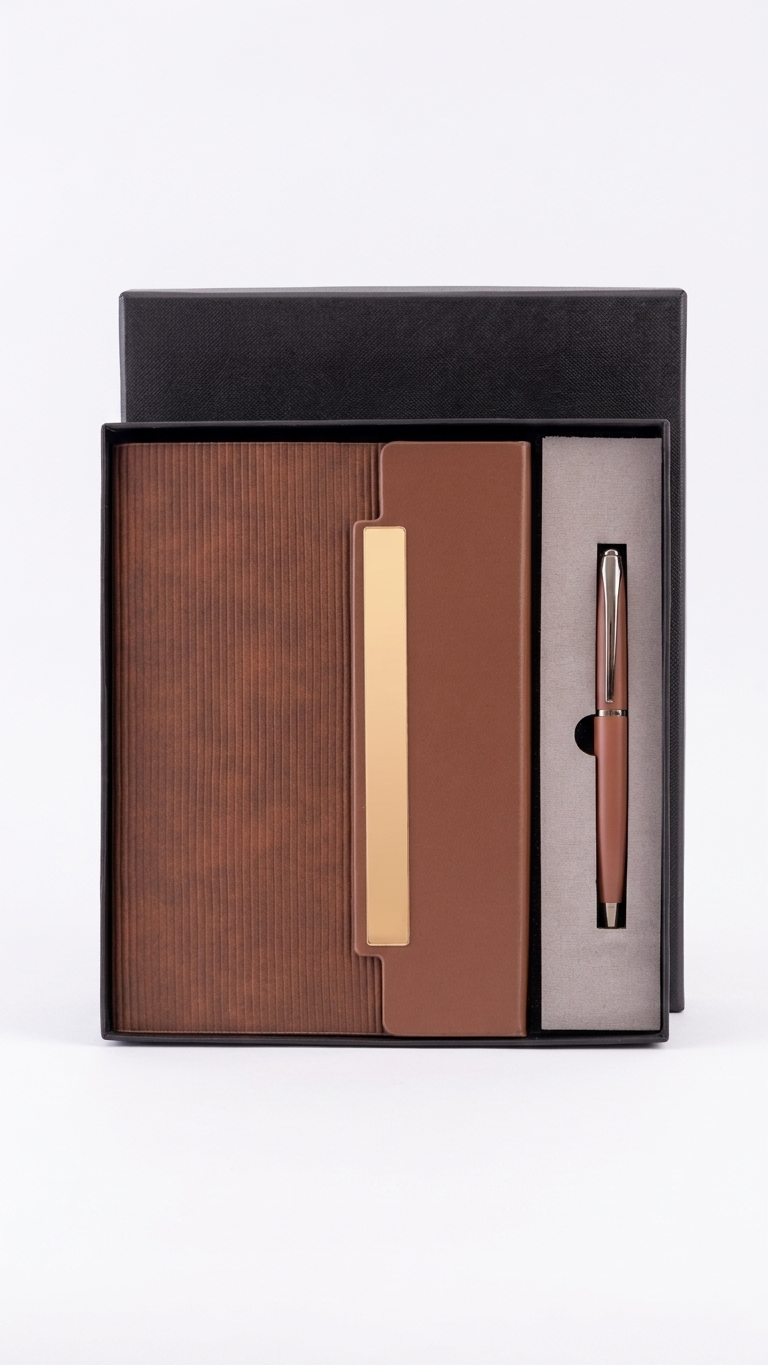 CGS-2518 Premium Tan Notebook & Pen 2-in-1 Corporate Gift Set with Custom Branding