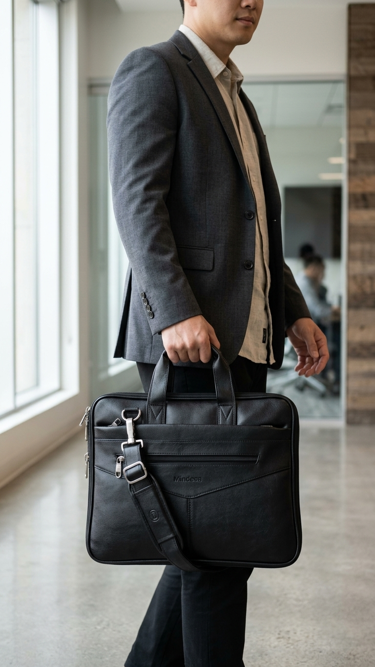 GG-7069 Premium Black Leatherette Office Bag with Custom Branding