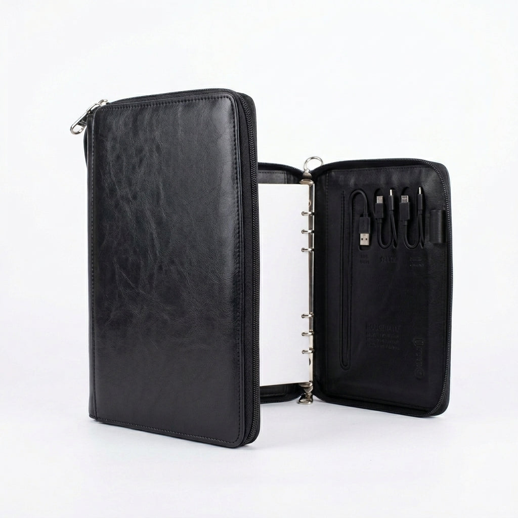 GGP23 - Executive Black Zip Folder with 5000mAh Power Bank