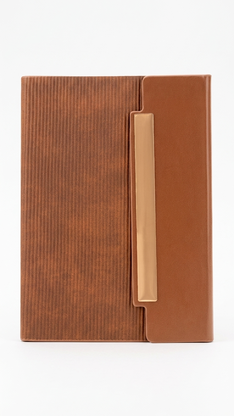 NB-2507 Premium 3-Fold Magnetic Tan Notebook with Custom Branding