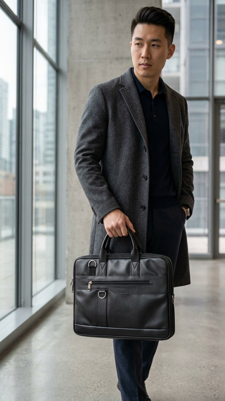 GG-7081 Executive Black Leatherette Office Bag with Custom Branding