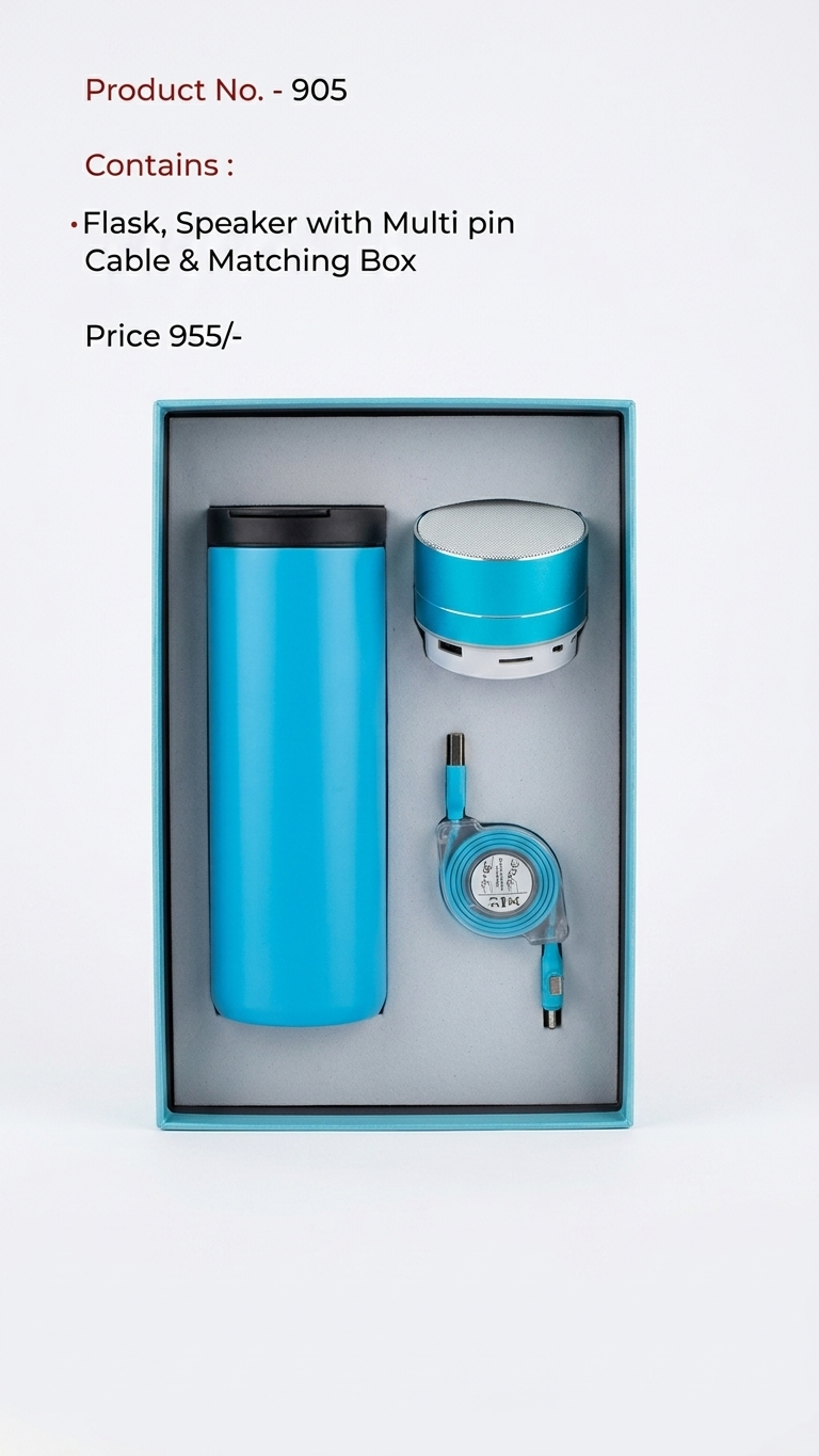 GG905 Premium Flask, Bluetooth Speaker & 3-in-1 Charging Cable Gift Set