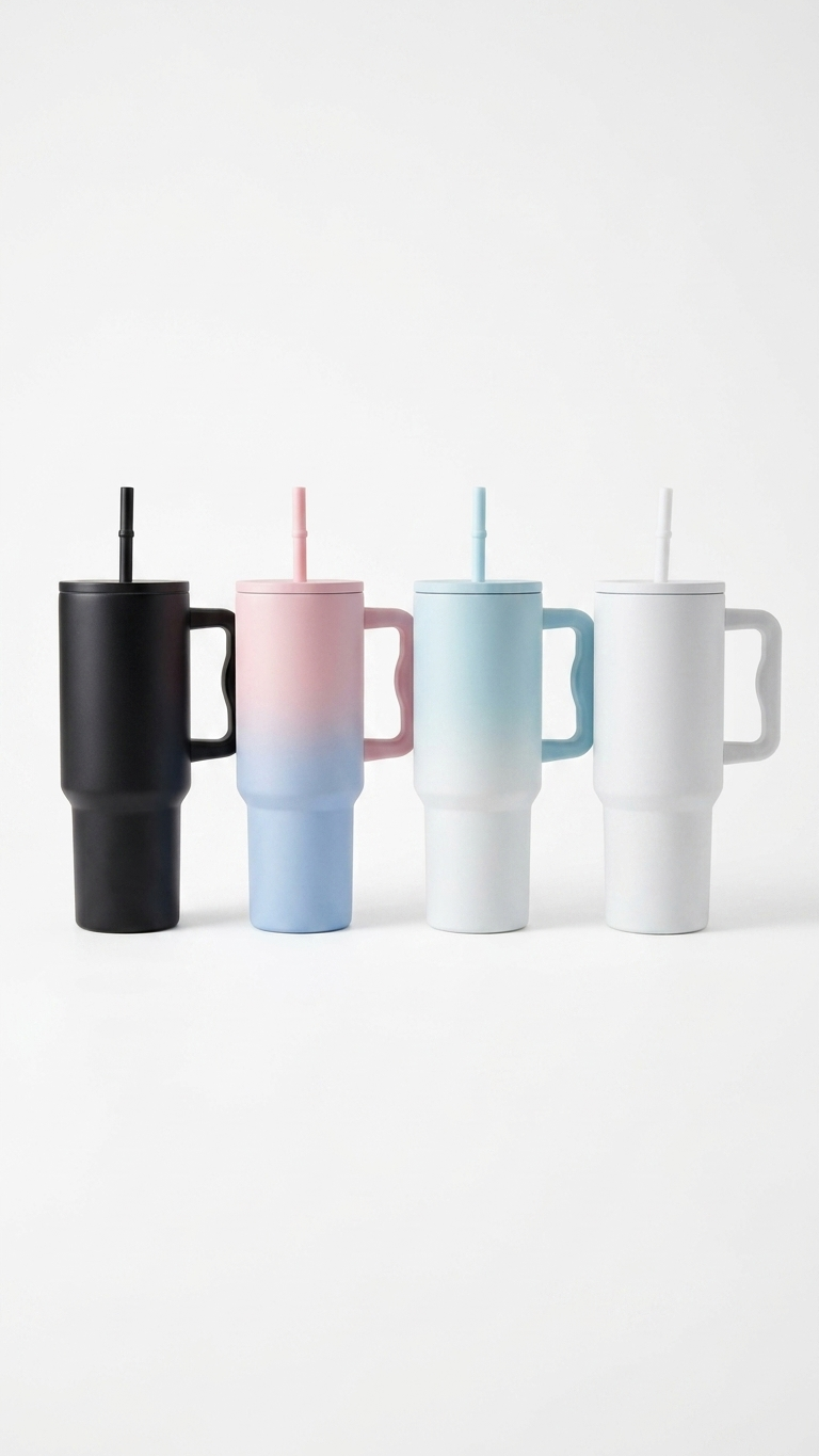Premium 1200ml Insulated Travel Tumbler with Straw & Handle (Stanley Style)