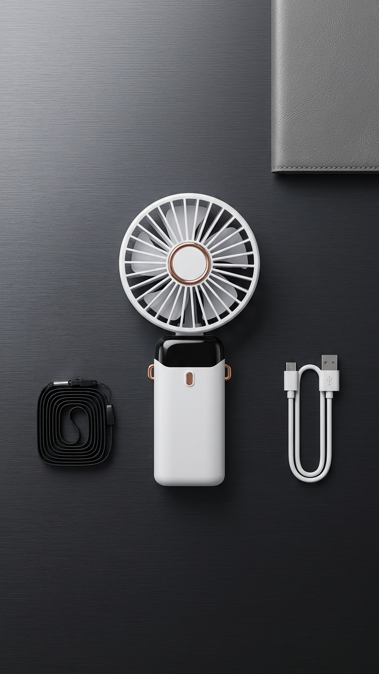 Portable Rechargeable Handheld Fan with LED Display | 5 Speed Cooling Fan | Foldable Mini USB Fan for Corporate Gifting & Travel