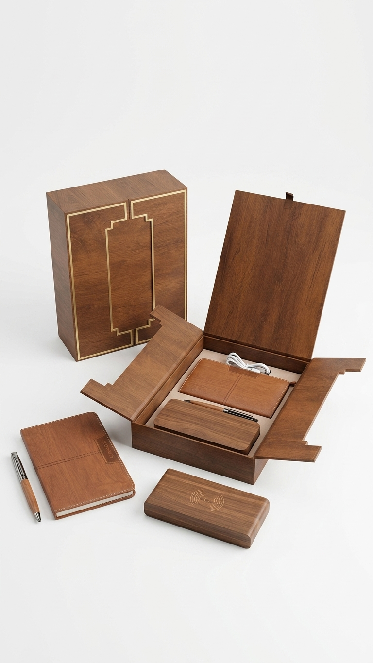 GG915 Executive Notebook, Wooden Table Clock & Pen Gift Set
