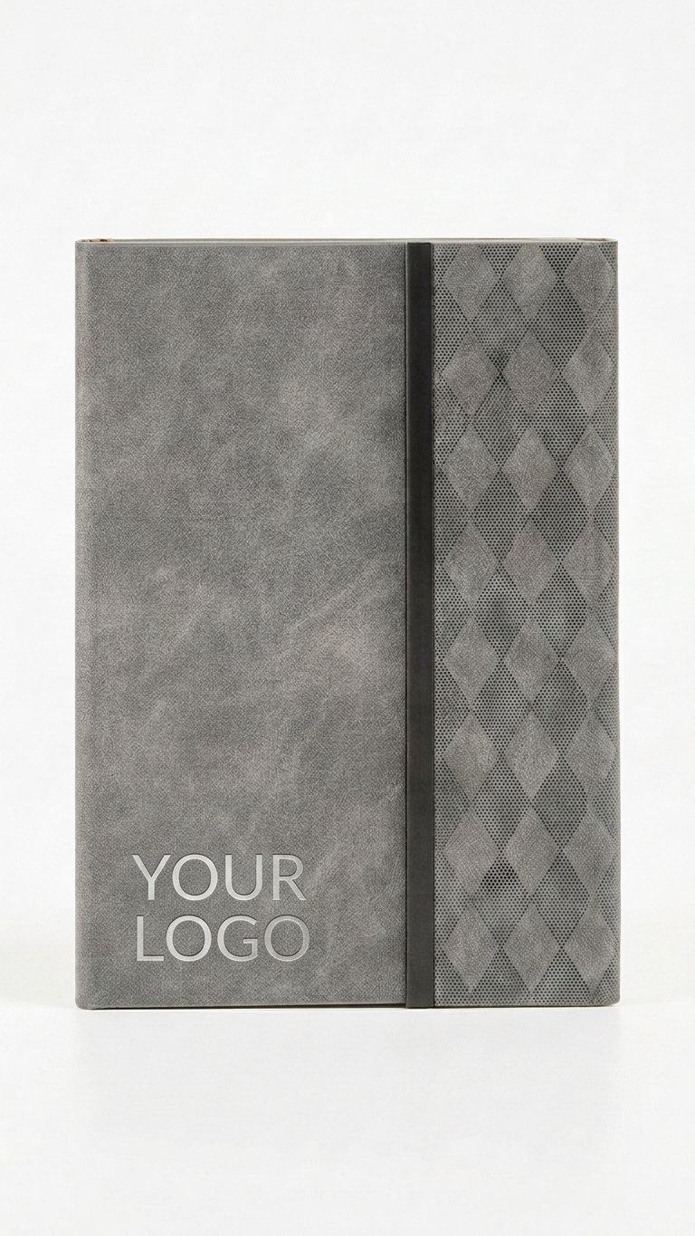 NB-2508 Premium 3-Fold Magnetic Grey Notebook with Custom Branding