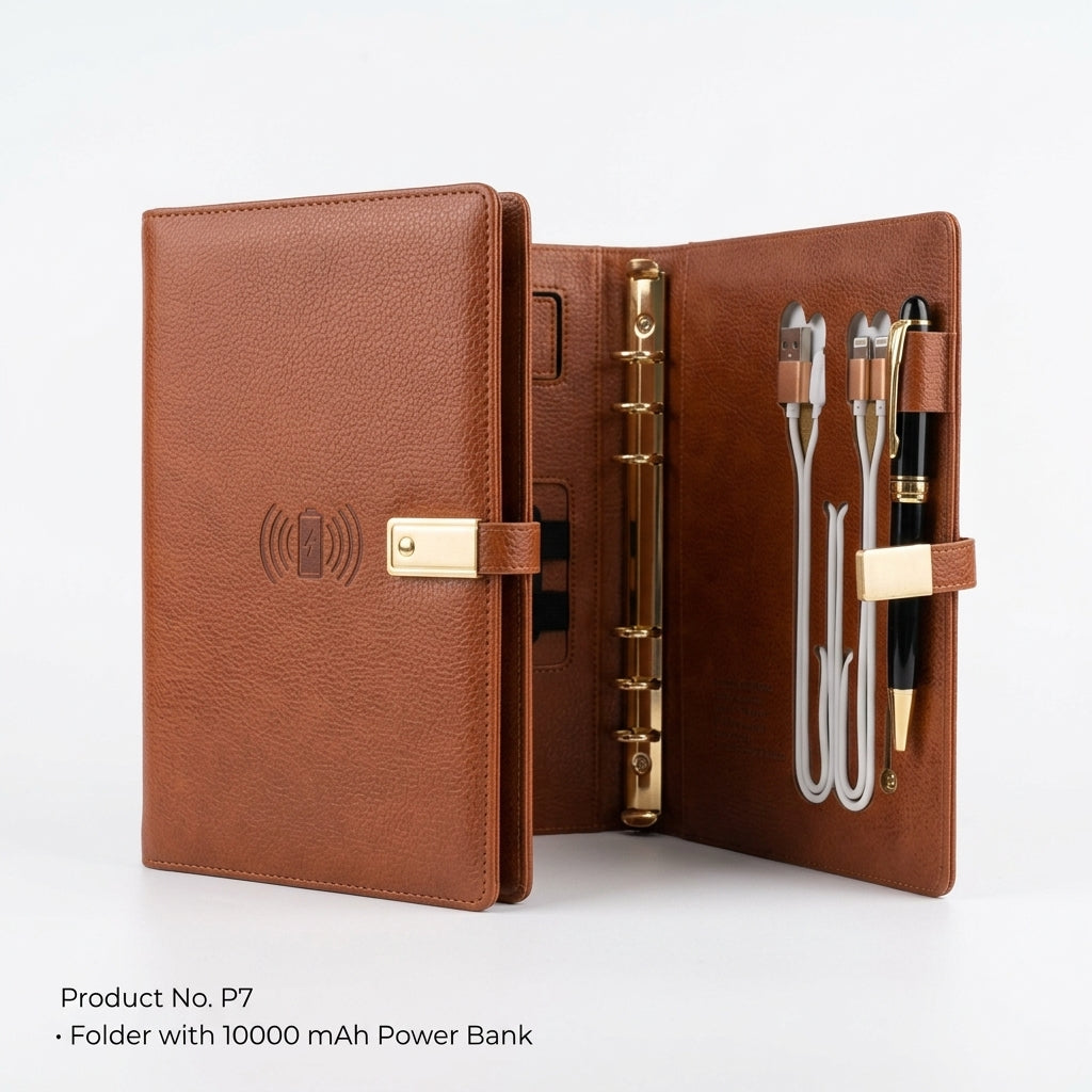 GGP7 - Premium 10000mAh Wireless Charging Notebook Folder with 16GB USB Pen Drive & Phone Stand