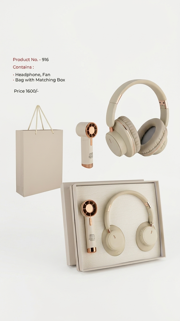 GG916 Premium Headphones, Portable Fan & Travel Bag Gift Set