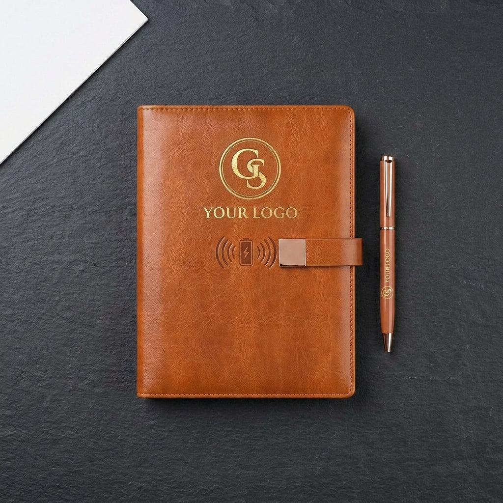 GGP5 - Premium 10000mAh Wireless Charging Power Bank Diary with Gift Box & Custom Logo Branding