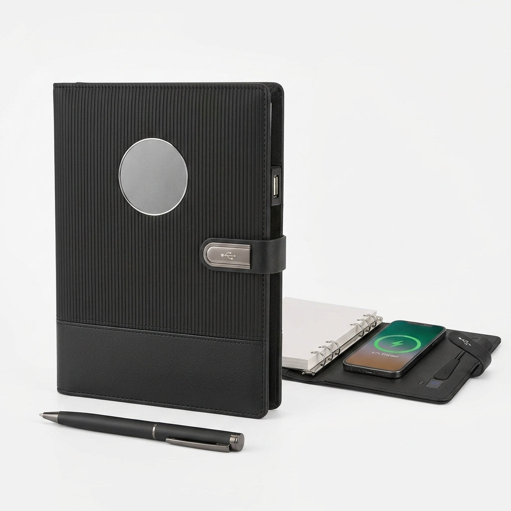 GGP25 - Luxury Executive Tech Folder with 10000mAh Power Bank, LED Logo & 16GB USB Pen Drive