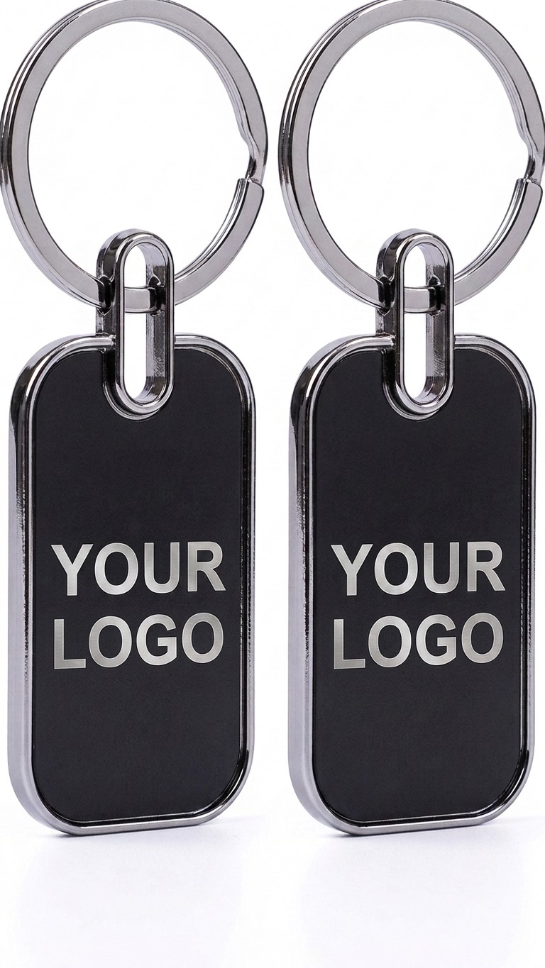 KC-2501 Premium Black Rectangular Metal Keychain with Custom Branding