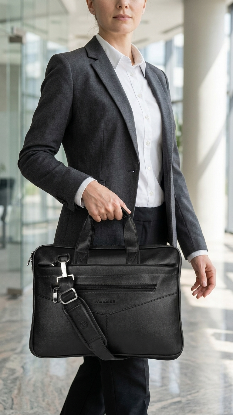 GG-7069 Premium Black Leatherette Office Bag with Custom Branding