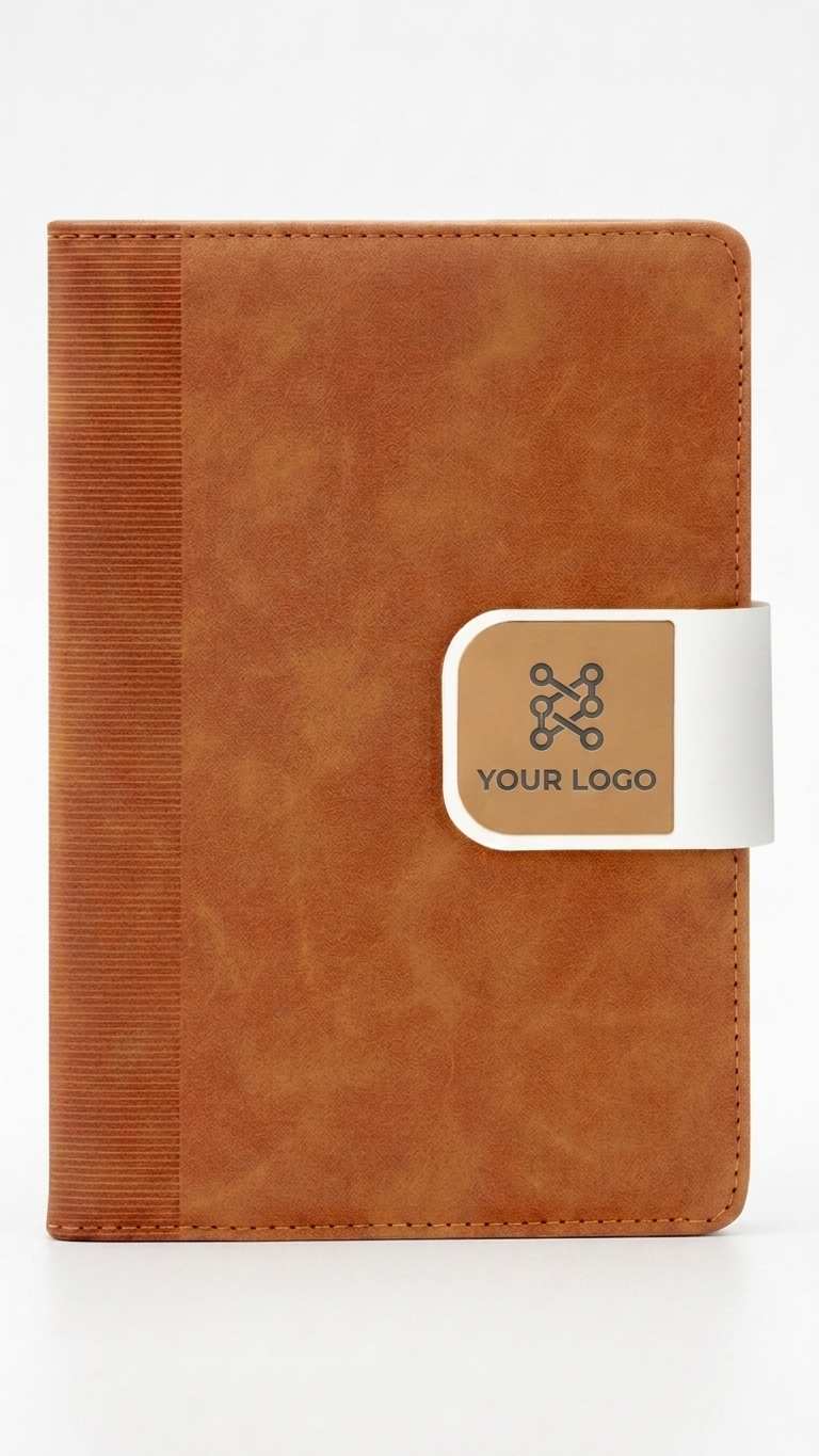 NB-2501 Premium Tan PU Leather Notebook with Magnetic Closure & Custom Branding