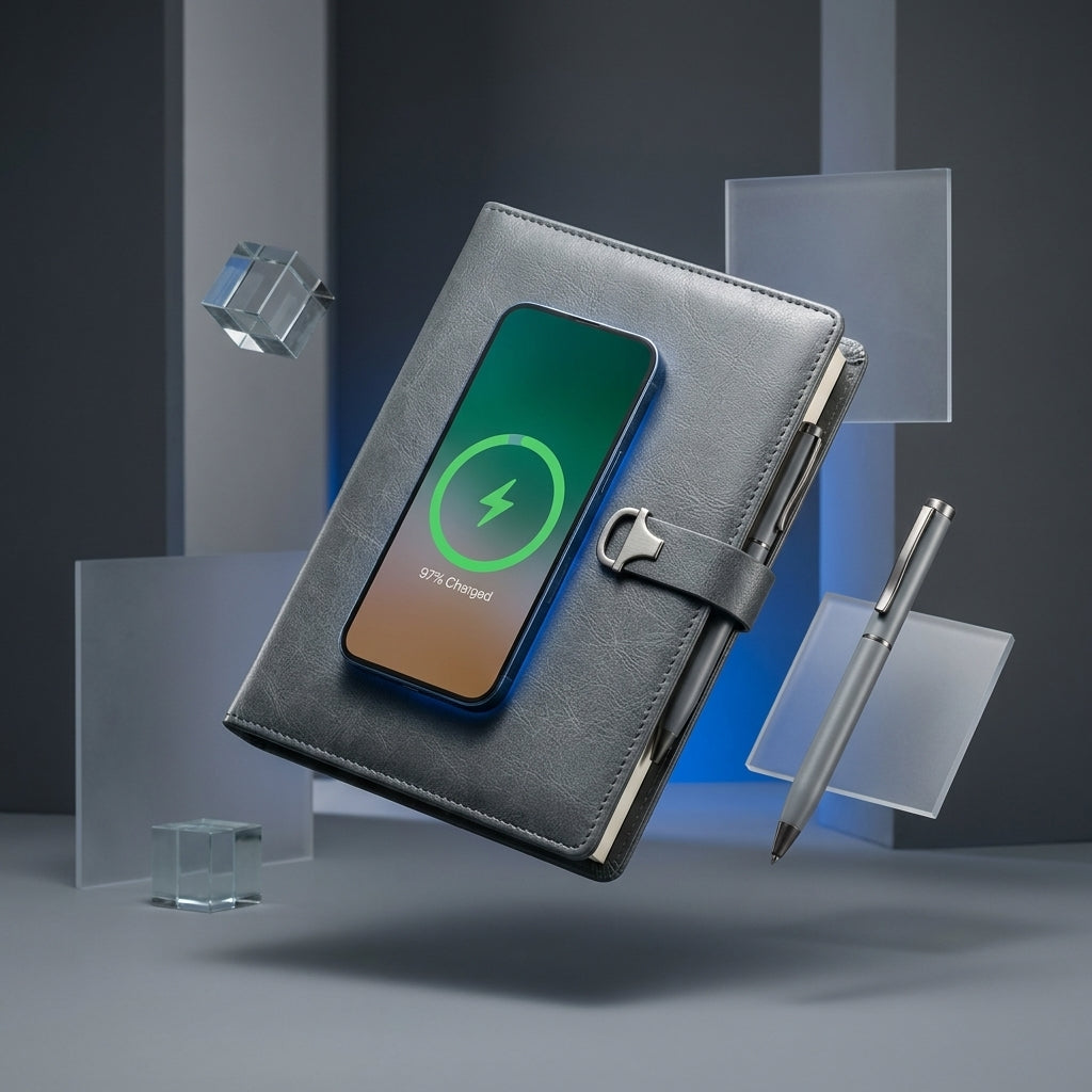 GGP6 - Executive Wireless Charging Notebook with 10000mAh Power Bank & Phone Stand