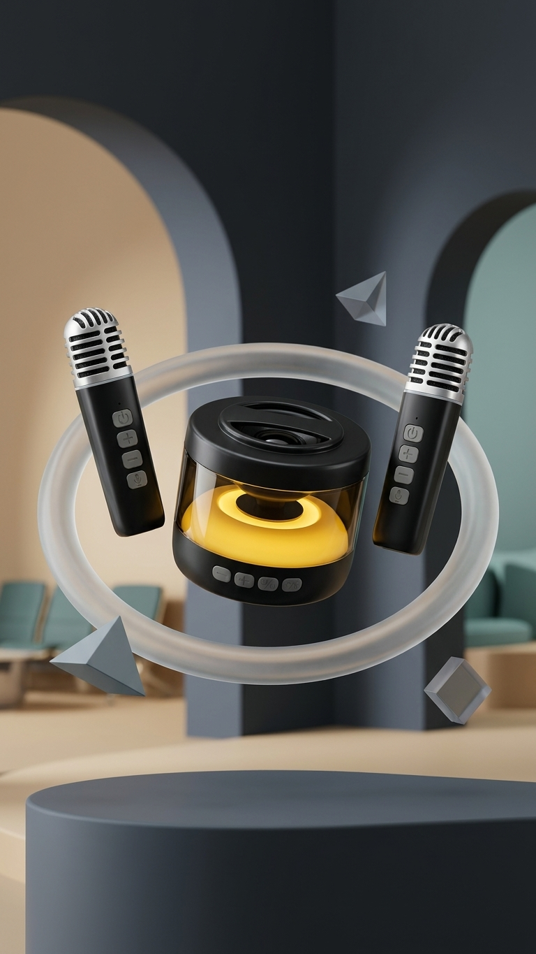 KTV001 Mini Bluetooth Karaoke Speaker with Dual Wireless Microphones & Custom Branding