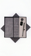 CGS-2523 Premium Grey 3-in-1 Corporate Gift Set (Notebook + Pen + Keychain) with Custom Branding