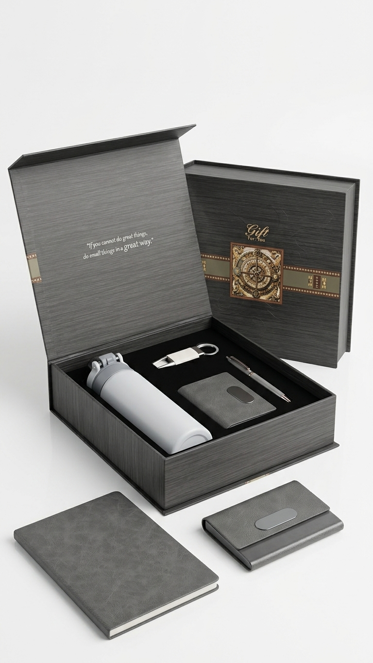GG913 Executive Notebook, 450ml Flask, Card Holder, Keychain & Pen Gift Set