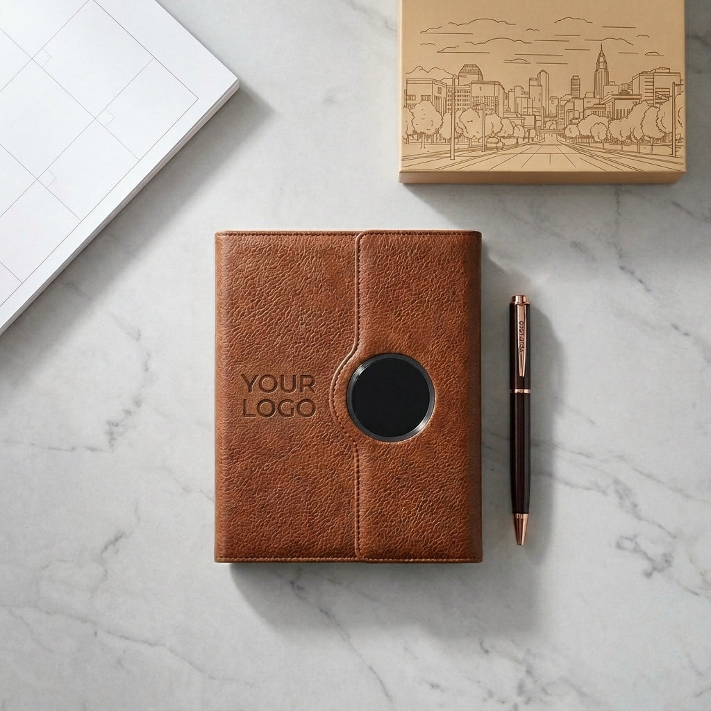 GGP16 - Premium 10000mAh Power Bank Notebook Folder with LED Logo Branding