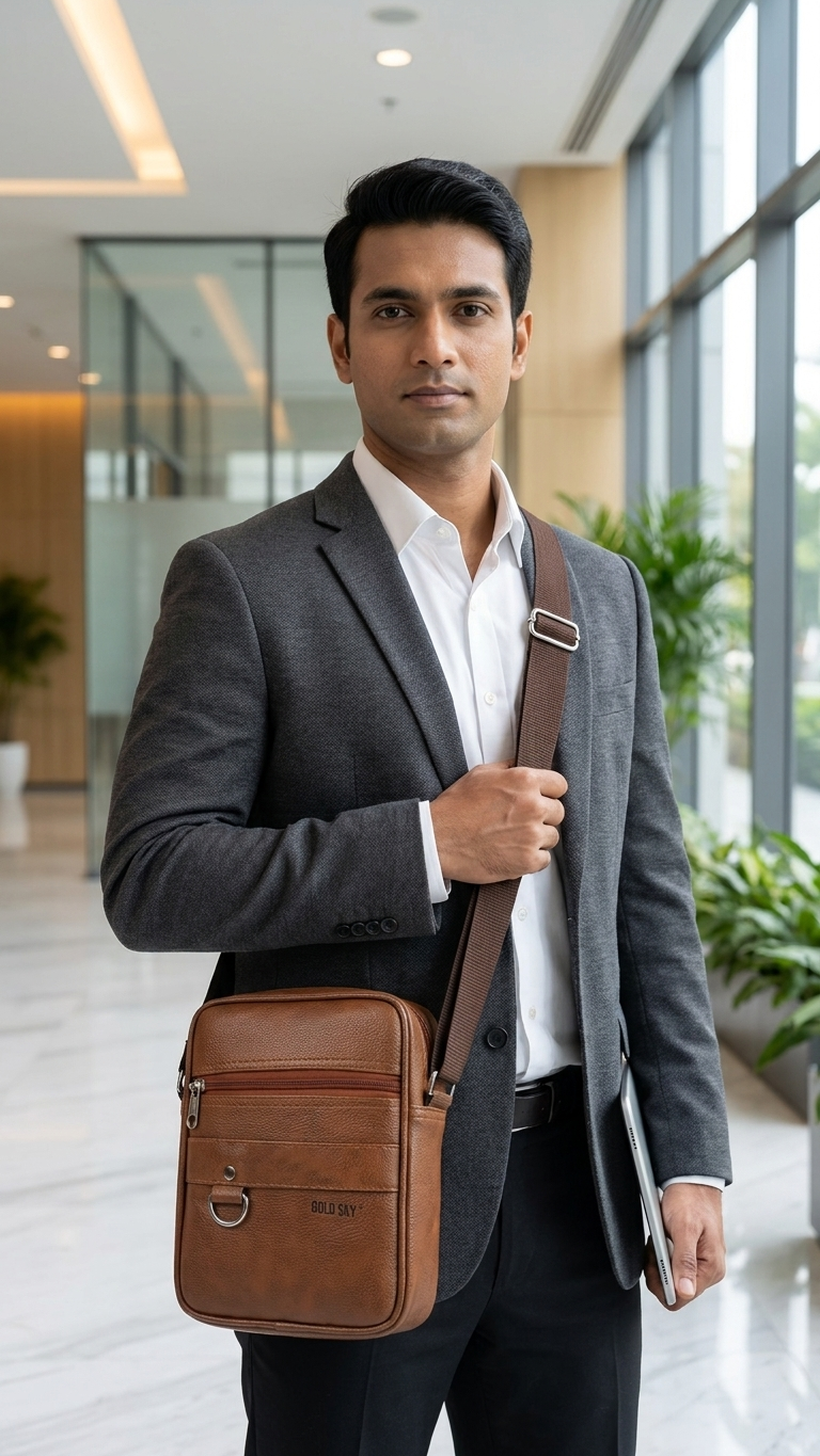 GG-7220 Premium Brown Sling Bag with Matching Zipper & Custom Branding