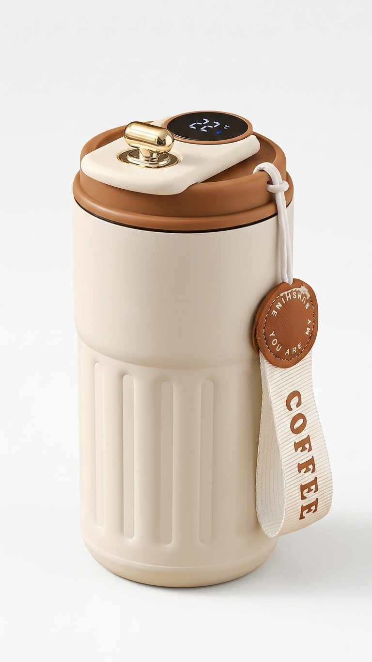 FLASK001 Smart Temperature Display Vacuum Flask with Carry Strap & Custom Branding