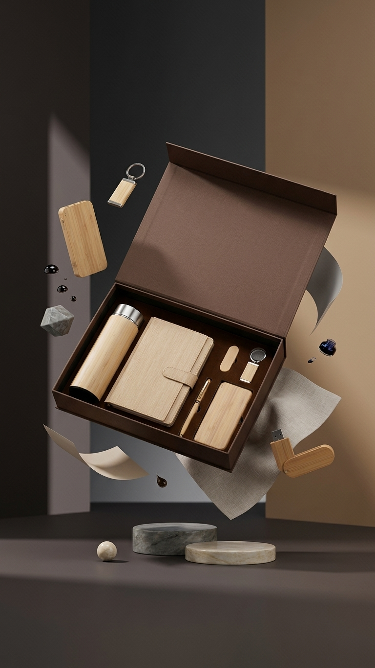 GG908 Bamboo Executive Gift Set with 10000mAh Power Bank, Flask & 16GB USB Drive