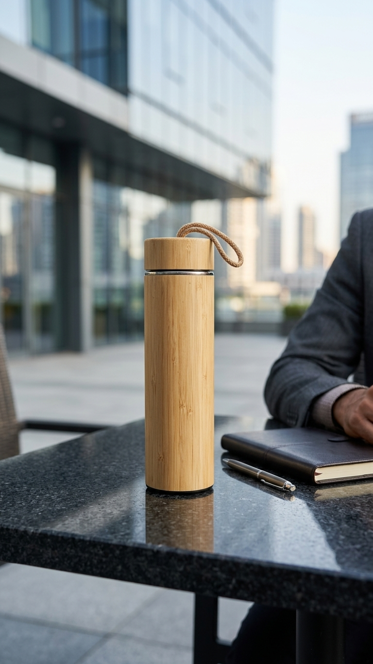 Eco Friendly Bamboo Vacuum Flask Bottle | Sustainable Corporate Gift Water Bottle | Customized Wooden Finish Bottle