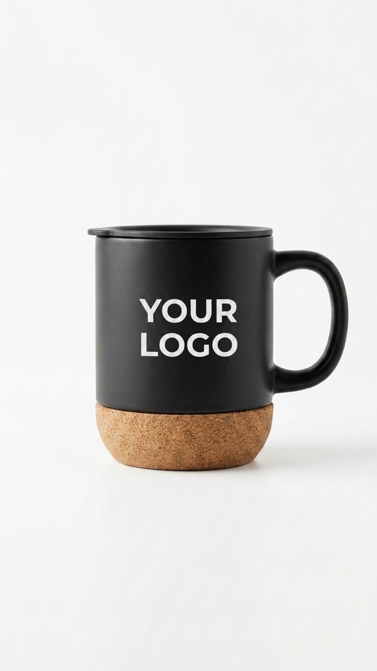 Premium Cork Base Ceramic Coffee Mug with Custom Logo Branding | Corporate Gift Mug | 350ml