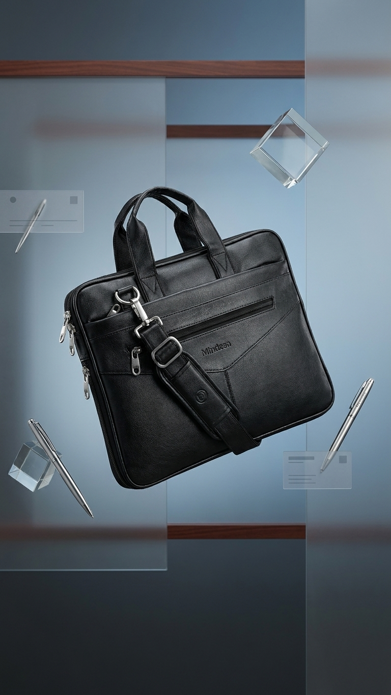 GG-7069 Premium Black Leatherette Office Bag with Custom Branding