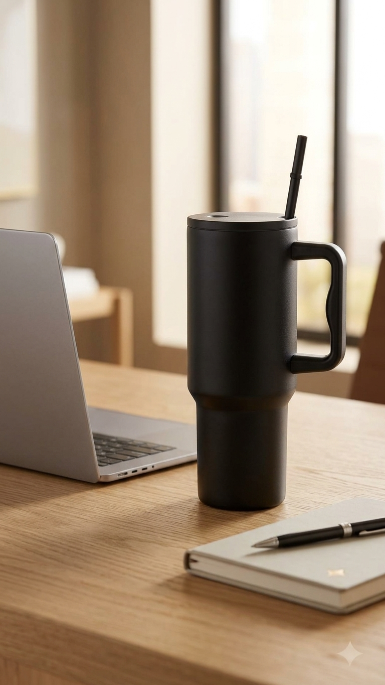 Premium 1200ml Insulated Travel Tumbler with Straw & Handle (Stanley Style)