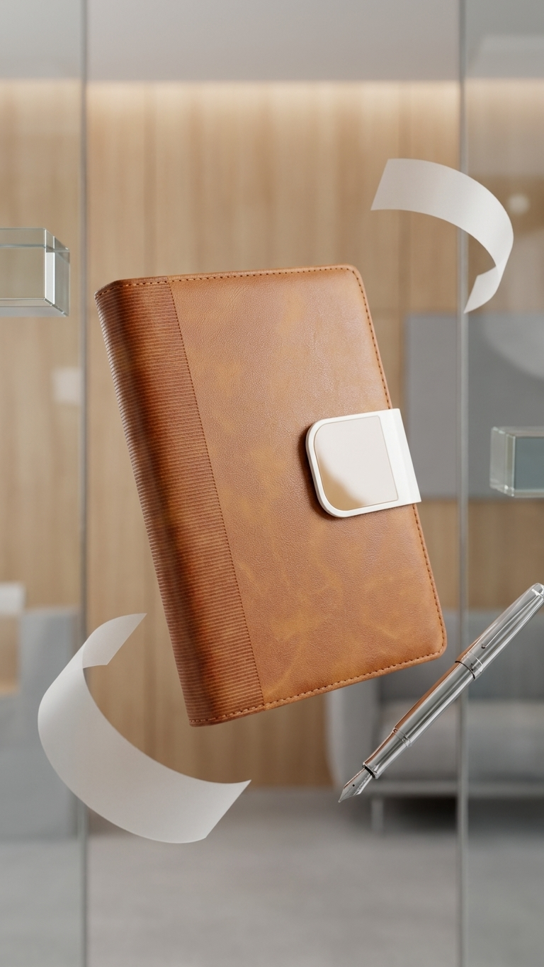 NB-2501 Premium Tan PU Leather Notebook with Magnetic Closure & Custom Branding