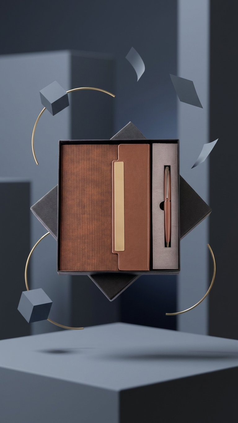 CGS-2518 Premium Tan Notebook & Pen 2-in-1 Corporate Gift Set with Custom Branding