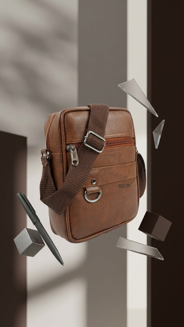 GG-7220 Premium Brown Sling Bag with Matching Zipper & Custom Branding