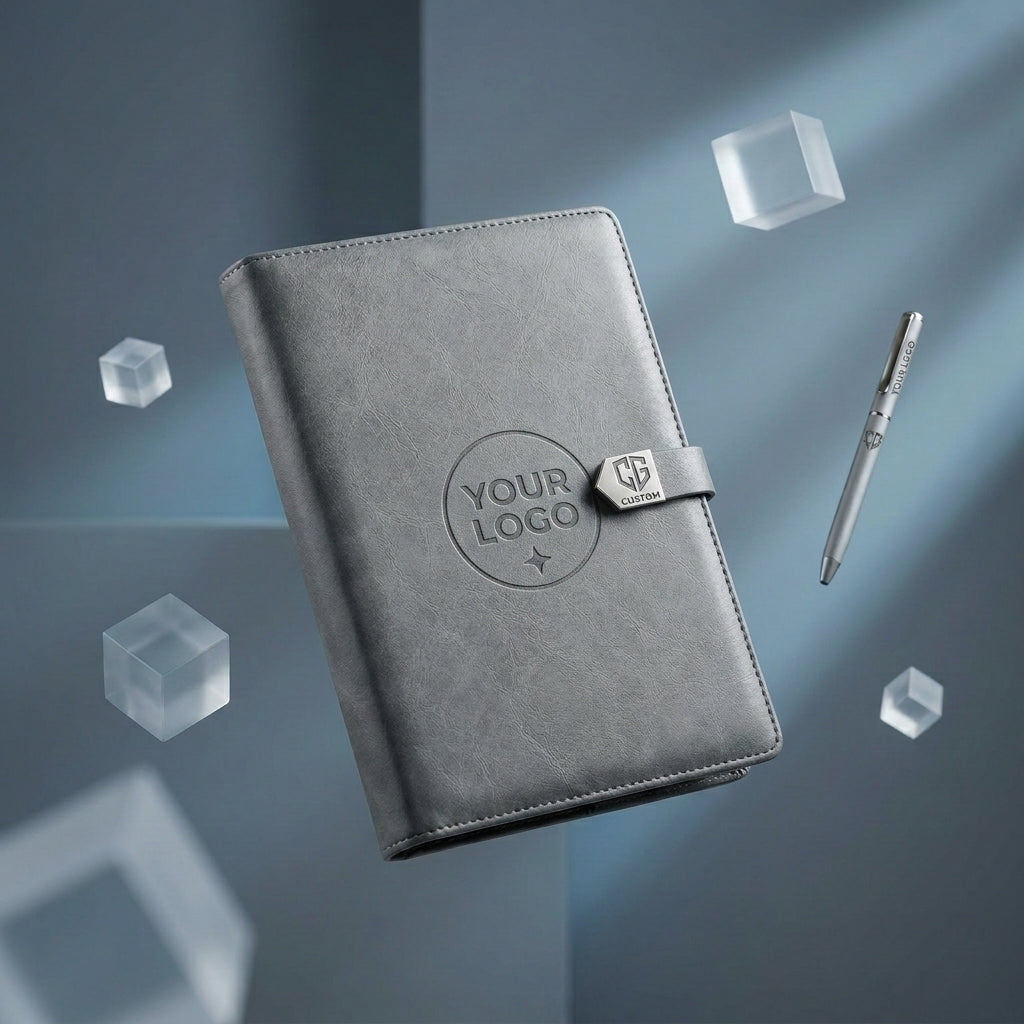GGP1 - 10000mAh Wireless Charging Power Bank Diary with Phone Stand, Pen & Custom Logo Branding