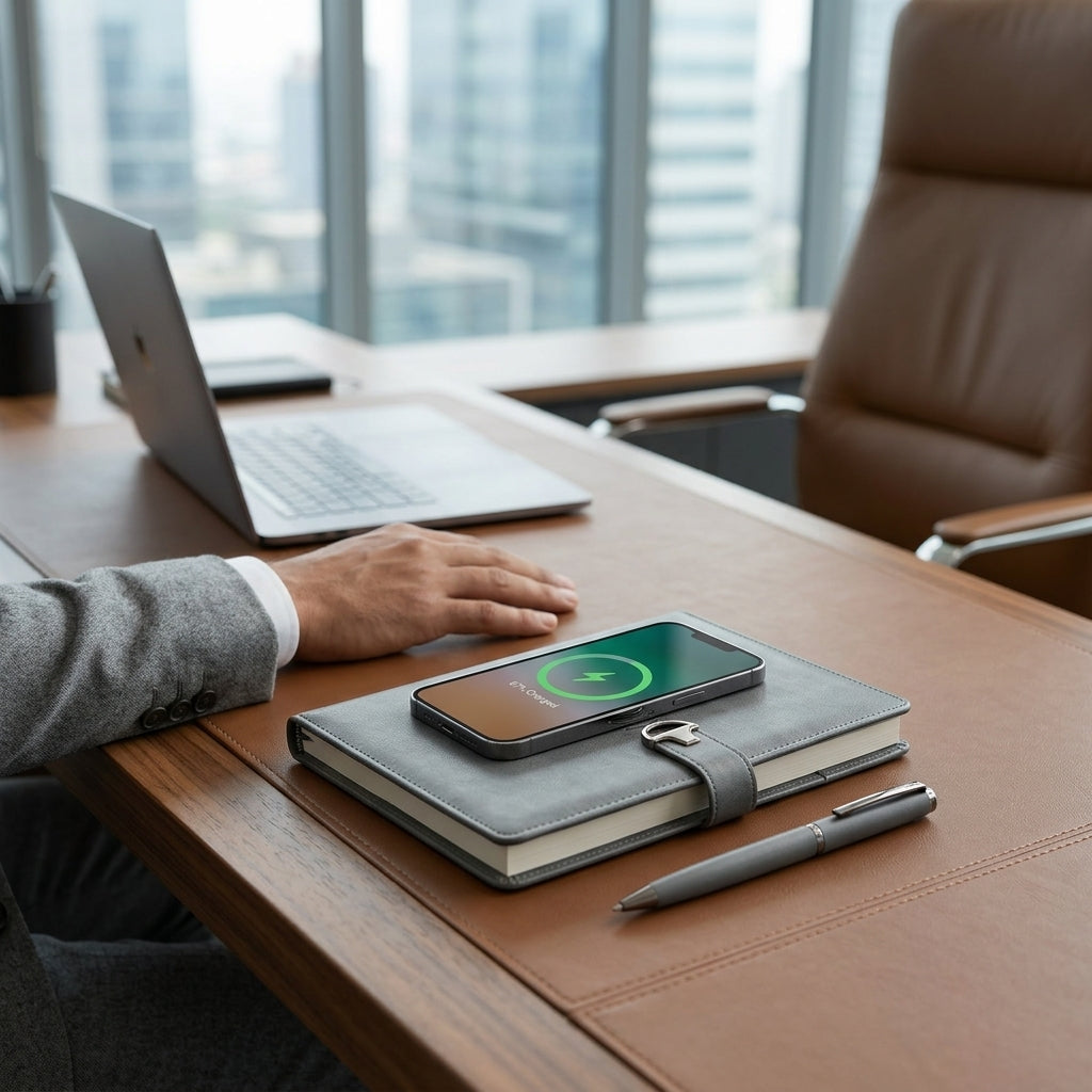 GGP6 - Executive Wireless Charging Notebook with 10000mAh Power Bank & Phone Stand