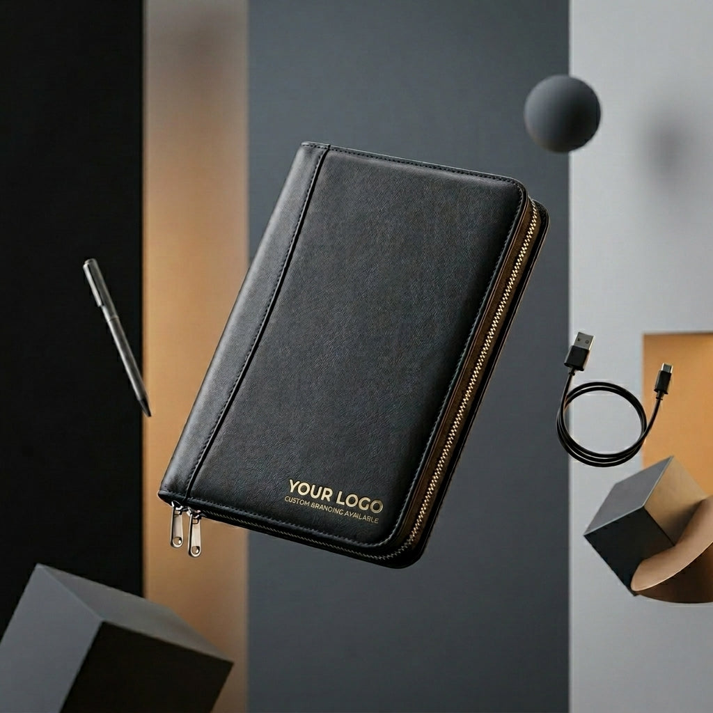 GGP23 - Executive Black Zip Folder with 5000mAh Power Bank