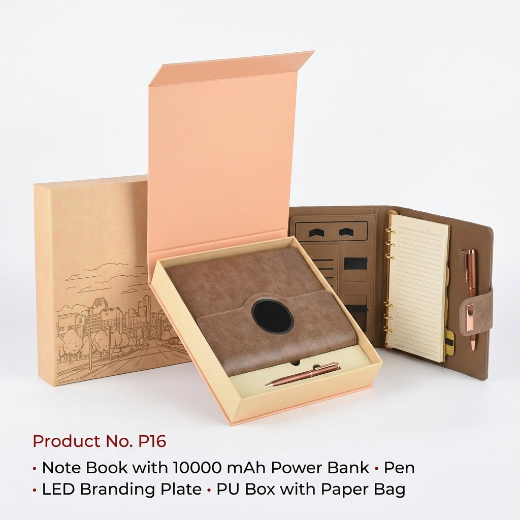 GGP16 - Premium 10000mAh Power Bank Notebook Folder with LED Logo Branding