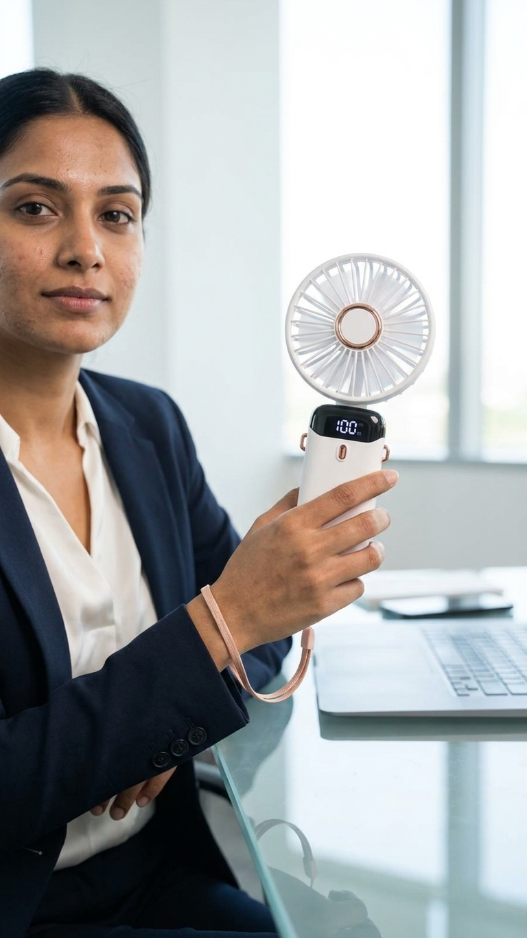 Portable Rechargeable Handheld Fan with LED Display | 5 Speed Cooling Fan | Foldable Mini USB Fan for Corporate Gifting & Travel