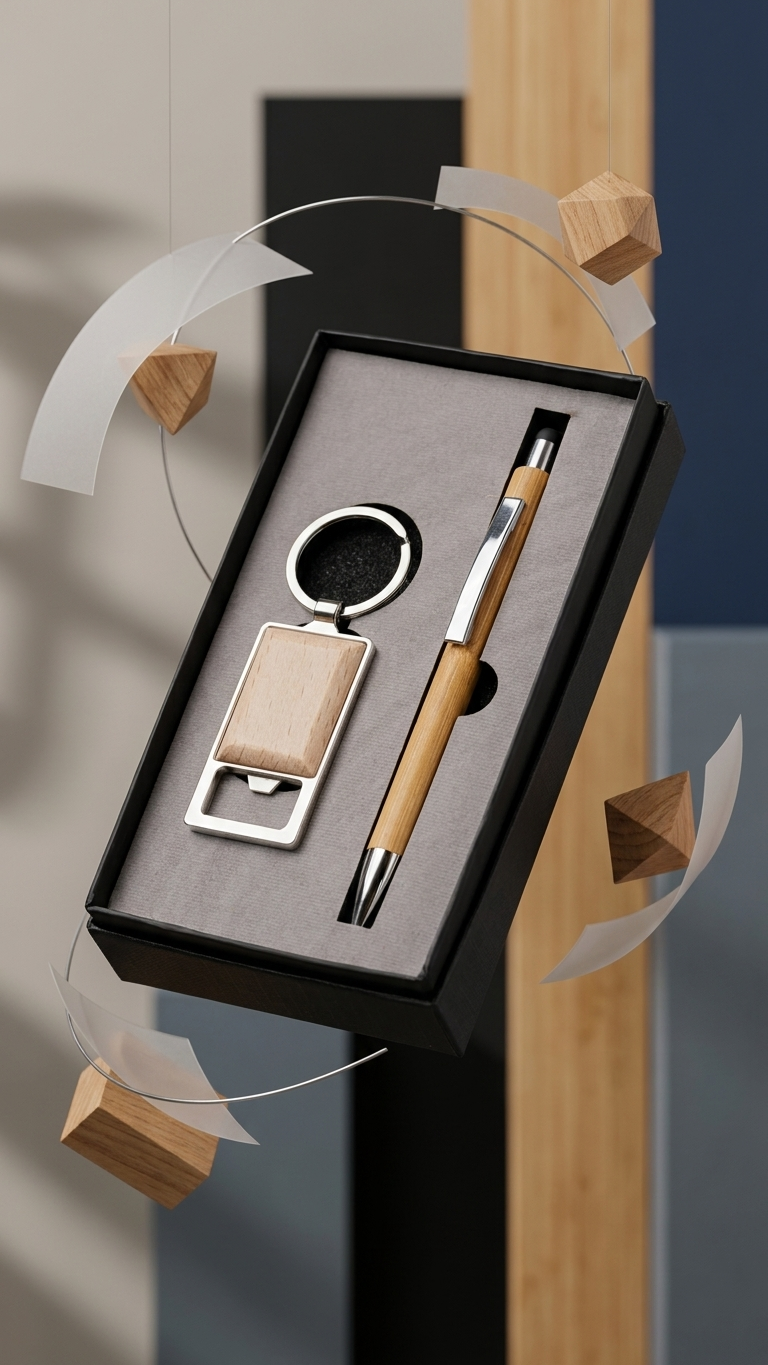 CGS-2503 Premium Wooden Finish Pen & Keychain Corporate Gift Set with Custom Branding