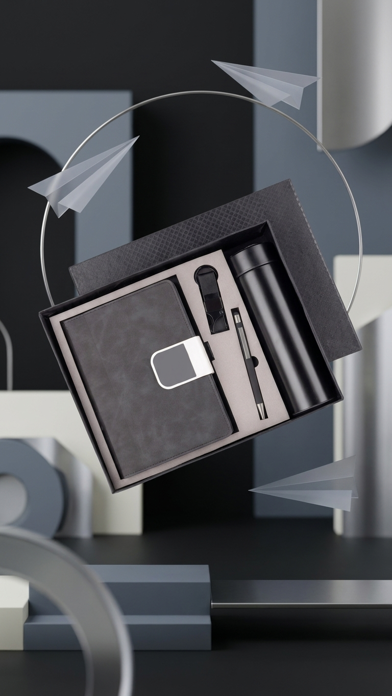 CGS-2526 Premium 4-in-1 Corporate Gift Set (Notebook + Pen + Keychain + Temperature Bottle) with Custom Branding