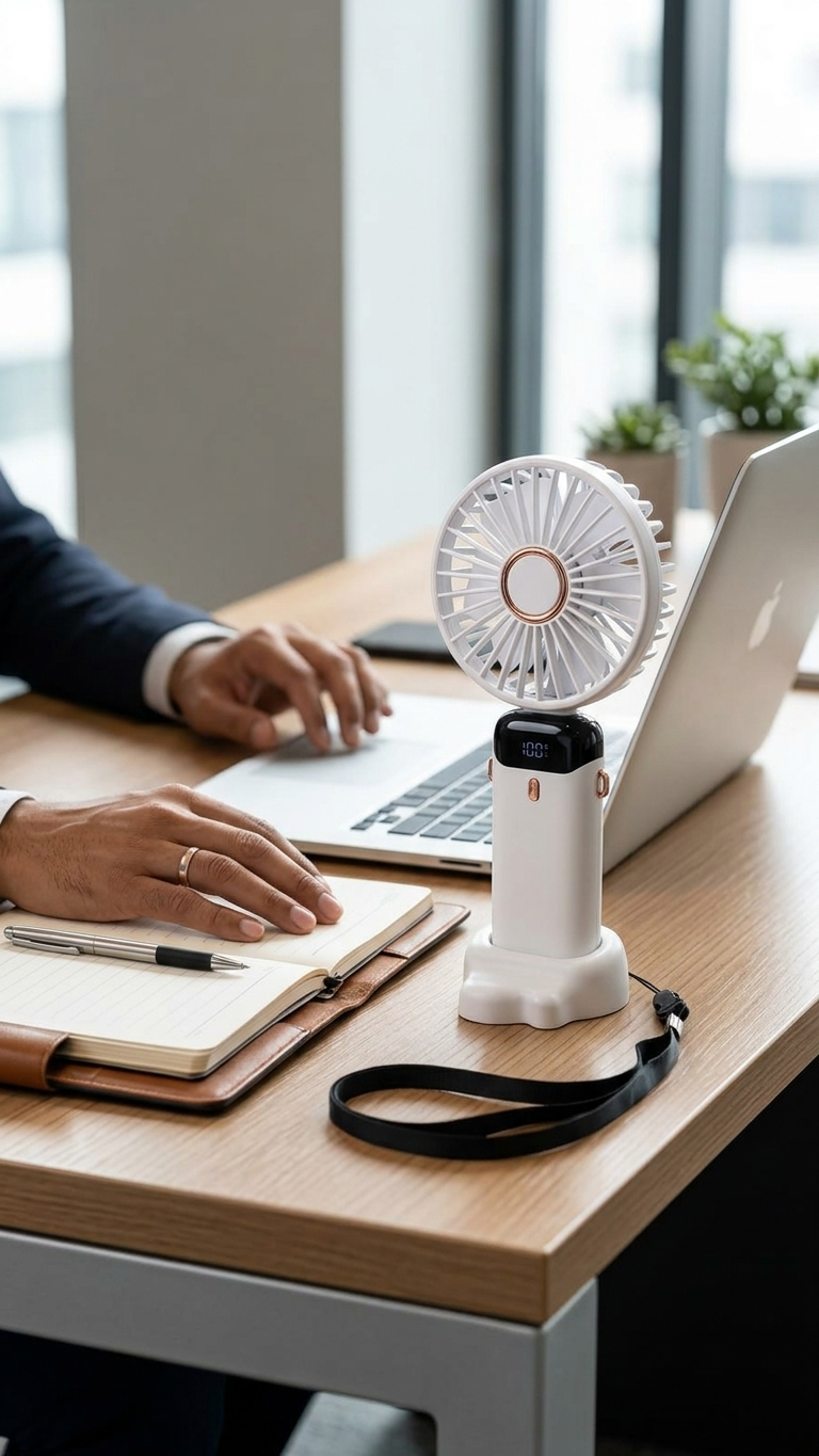 Portable Rechargeable Handheld Fan with LED Display | 5 Speed Cooling Fan | Foldable Mini USB Fan for Corporate Gifting & Travel
