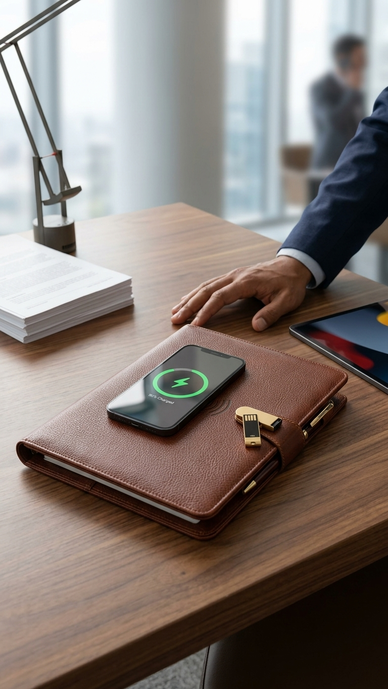 GGP4 - Premium 10000mAh Wireless Charging Notebook Folder with 16GB Pen Drive