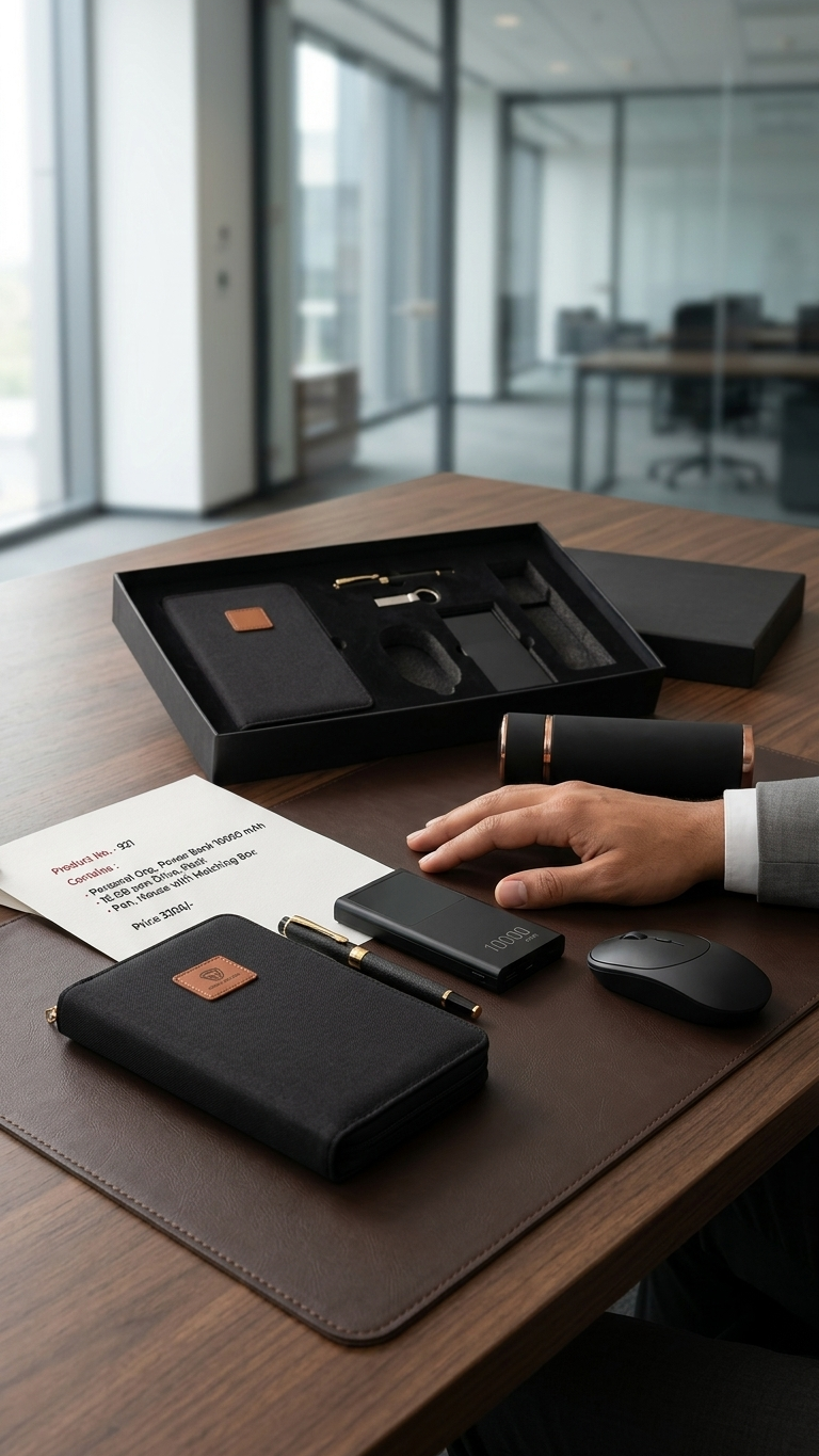 GG921 Executive Organizer, 10000mAh Power Bank, 16GB USB Drive, Flask, Mouse & Pen Gift Set