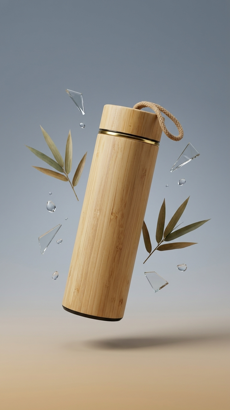 Eco Friendly Bamboo Vacuum Flask Bottle | Sustainable Corporate Gift Water Bottle | Customized Wooden Finish Bottle