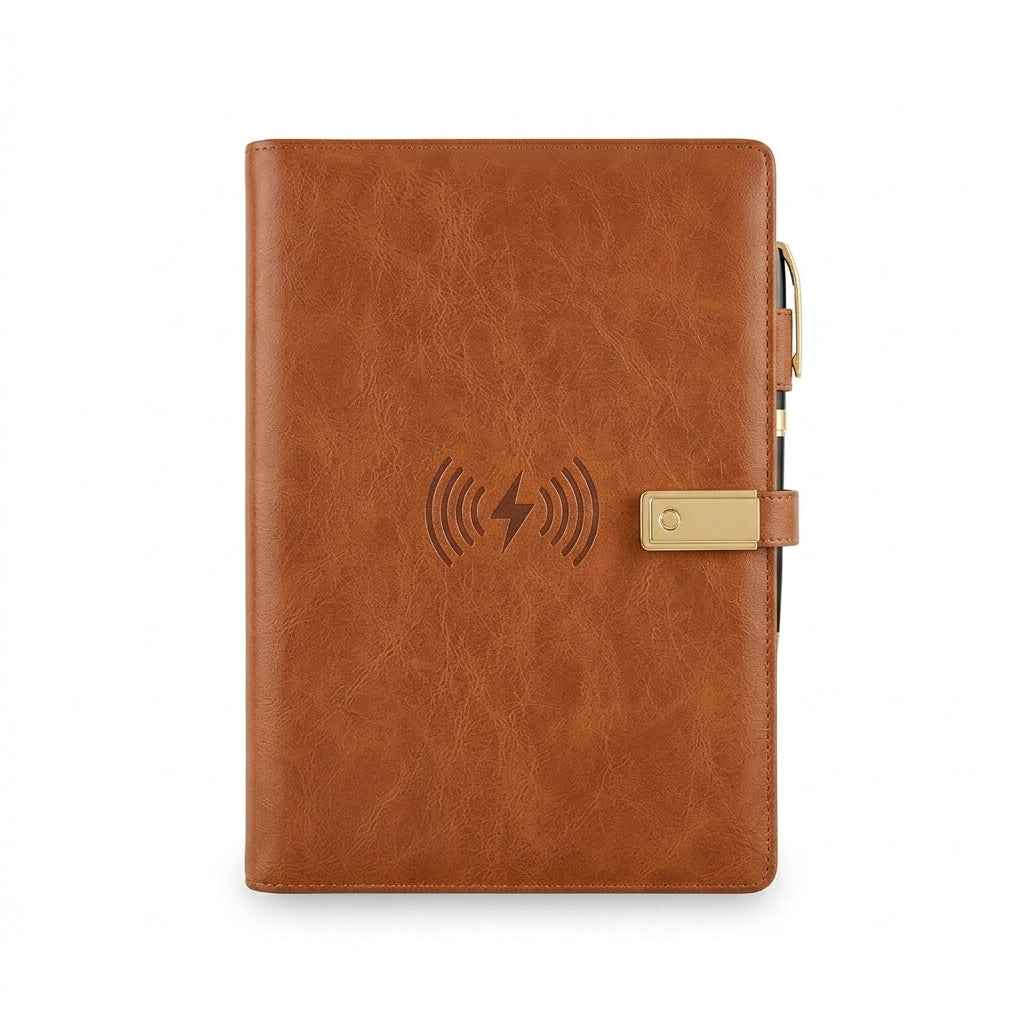 GGP7 - Premium 10000mAh Wireless Charging Notebook Folder with 16GB USB Pen Drive & Phone Stand
